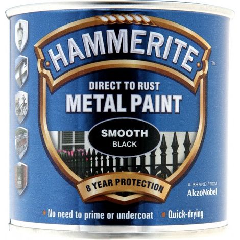 Hammerite Direct to Rust Smooth Finish Metal Paint Black 250ml HMMSFBL250 (1/5)