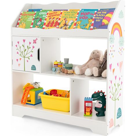 COSTWAY 3 in 1 Spielzeugregal, 3 stöckiges Kinderregal mit Ablagefächer & Tür, Spielzeug-Organizer Bücherregal für Spielzimmer, Wohnzimmer, Kindergarten, 93 x 30 x 100 cm (Weiß) (1/5)