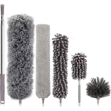 6 Pièces Plumeau Telescopique, Tete de Loup Longueur 25-252cm, Plumeau Lavable Microfibre, Balai Toile d'Araignée, Différentes Plumeau Poussiere Telescopique pour Plafonds, Meubles, Stores (1/5)