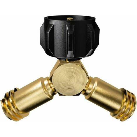 Répartiteur en Y pour réservoir de propane, adaptateur de propane, valve à 2 voies pour une bouteille de gaz LP de 20 lb reliant 2 appareils, un barbecue, un appareil de chauffage, des poêles et plus