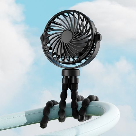 Ventilador con forma de pulpo, recargable por USB, tres velocidades, con luz nocturna, oscilante, color negro. (1/5)