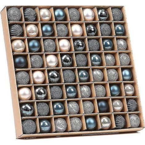 64 décorations de Noël polyvalentes, boules de sapin - bleu et or (1/5)