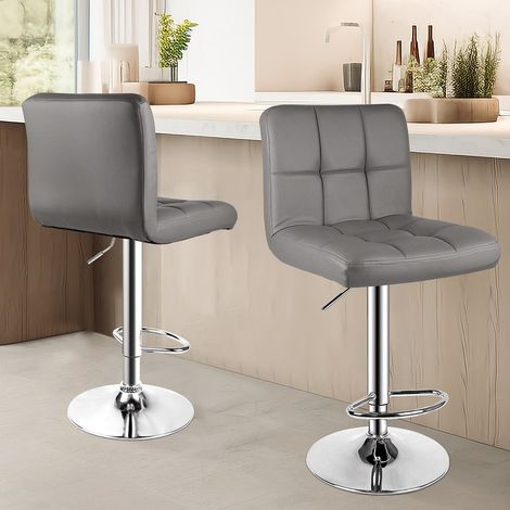 Rattantree – Set di 2 sgabelli da bar regolabili in altezza – Sgabelli da bar – Regolabili in altezza 85–115 cm – Girevoli a 360° – PU – Senza braccioli – Con schienale e poggiapiedi – Grigio (1/5)