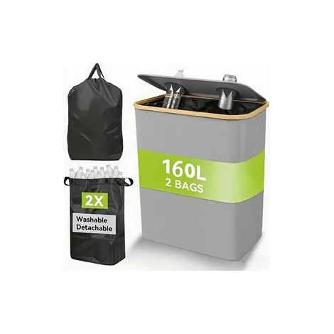 160L Pfandflaschen Aufbewahrung mit Deckel,Inklusive 2 wiederverwendbare Innentaschen,Für Küche/Outdoor,Klappbar Groß Behälter Leergut Flaschensammler,Schmutziger Korb,Aufnahmebox. (1/5)