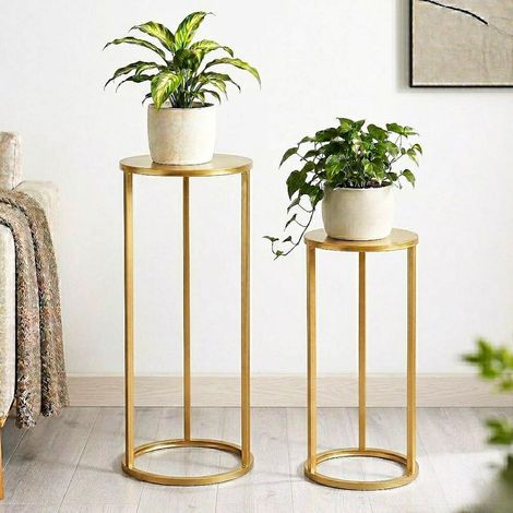 DanDiBo Blumenhocker Metall Gold Rund Blumenständer Beistelltisch 96510 2er Set Blumensäule Modern Pflanzenständer Pflanzenhocker (1/5)