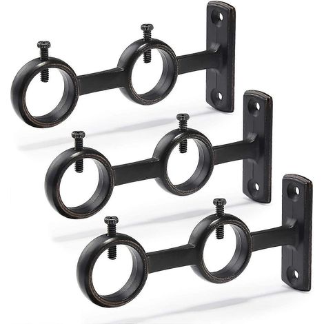 Lot de 2 supports de tringle à rideaux à double crochet pour salon et chambre (noir) (3 pièces) (1/5)