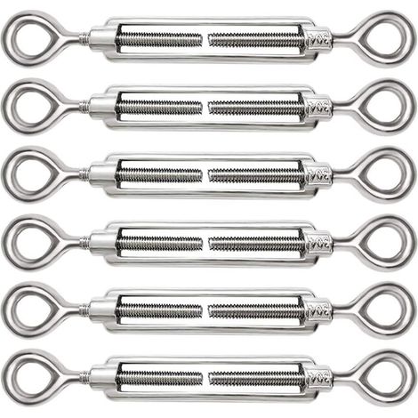 6 verstellbare M5-Spannschlösser aus Edelstahl 304 mit Öse für Kabelspanner, Zubehör für Stahlkabelspanner.