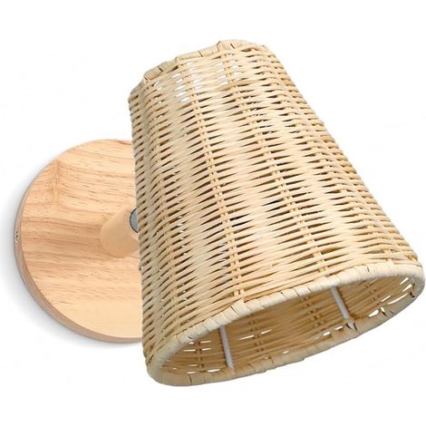 1 Applique Murale en Bambou, Abat-jour Tressé à la Main, Base en Bois Rotative, Luminaire Déco pour Salon, Chambre