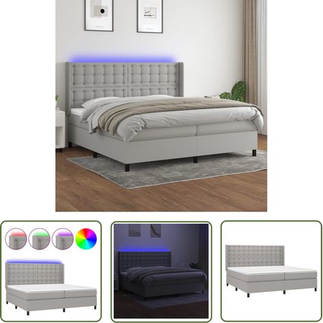 The Living Store Sommier à lattes de lit matelas LED Gris clair 200x200 cm Tissu - Sommier Tapissier - Lit Plateforme - Lit Avec Rangement - Lit Design - Lit Moderne (1/5)