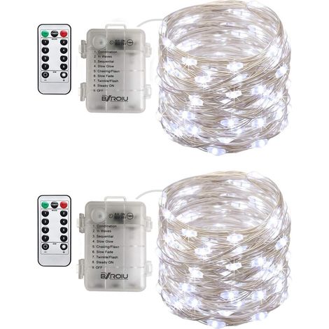 Guirlande Lumineuse - 50 LED - 5 M - Piles AA - Étanche - Télécommande - 8 Modes - Minuterie - Argent (1/5)