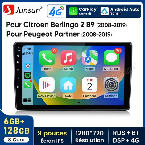 9 pouces Carplay Autoradio pour Citroen Berlingo2 B9 2008-2019 Android 6+128G JUNSUN (1/5)