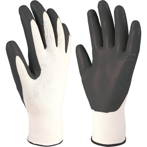Guantes de poliéster y palma de nitrilo (Talla 10) color blanco y gris (1/5)