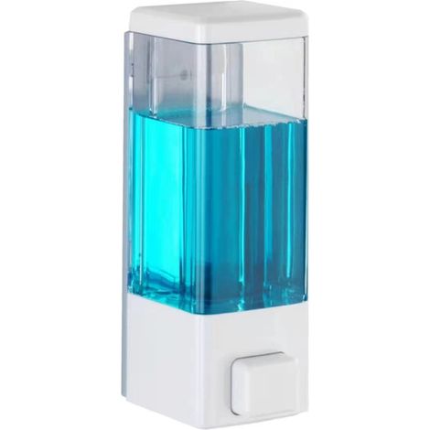 Dispensador de jabón y desinfectante blanco, dispensador higiénico de pared para desinfectante, jabón líquido, etc., montaje sin taladro, capacidad: 350 ml, 5,8 x 18,3 x 7,5 cm, plástico