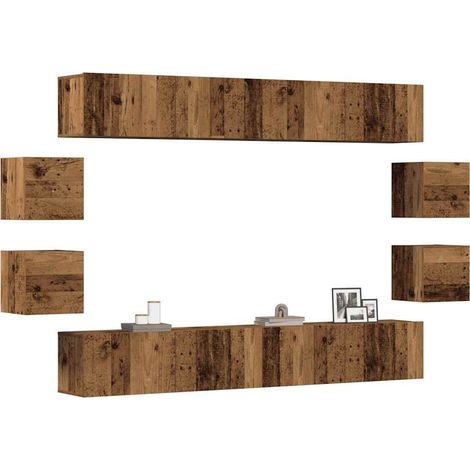 Ensemble de meuble TV mural 8 pcs vieux bois bois d'ingénierie (1/5)