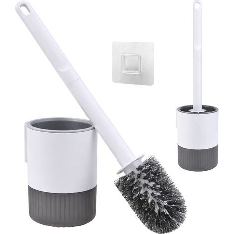 Brosse WC avec support, grise, murale, bac récupérateur de gouttes, 46 cm, nettoyage de salle de bain (1/5)