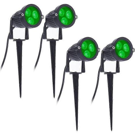 Lot de 4 spots LED de jardin 3W 220V pour extérieur, étanches IP65, vert décoratif. (1/5)