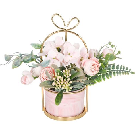 Fleurs artificielles en soie avec vase, composition florale d'hortensias et de chrysanthèmes artificiels pour la maison, la décoration de mariage, la décoration de table, le salon-AquaForge (1/5)