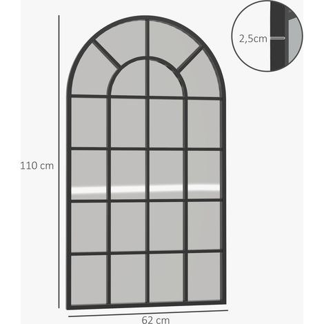 Miroir verrière arche style industriel fenêtre arcade métal 110 x 65 cm noir (1/5)