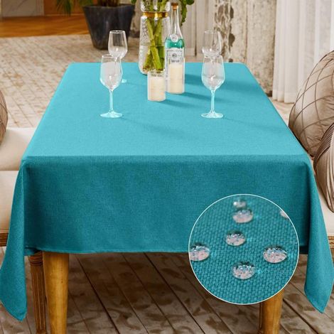 Nappe bleue 140x180 cm antitache aspect lin rectangulaire