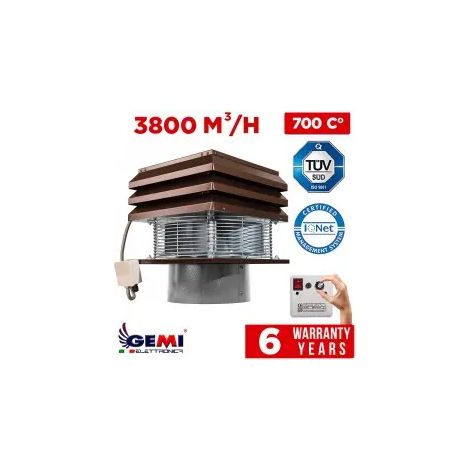 Gemi Elettronica – Extracteur de fumée électrique pour conduit rond 30 cm – Aspiration 3800 m³/h – Moteur résistant jusqu'à 700°C – 6 vitesses – Grille anti-volatile (1/4)