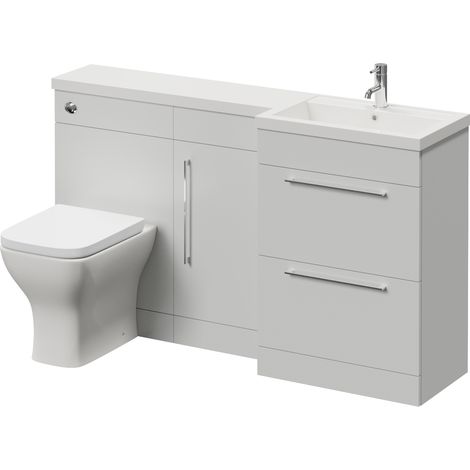 Napoli 390 Gloss Grey Pearl 1500mm 2 Drawer Vanity Unit Toilet Suite with Right Hand Square Lucia Basin - 1500mm - Chrome 320mm HandleWith Kingston Toilet Pan and Seat