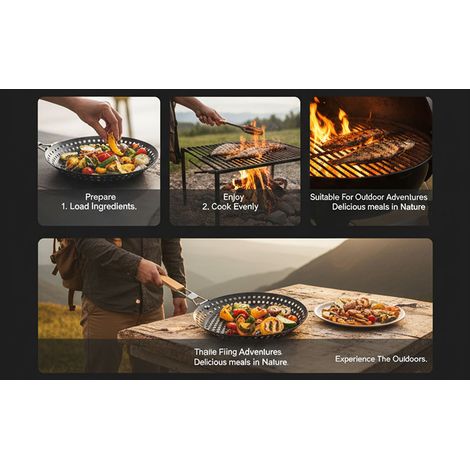 Poêle à griller en acier inoxydable, panier de gril à légumes pliable de forme ronde pour Camping Commercial (1/5)