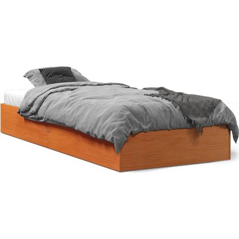 Cadre de lit marron 90x190 bois de pin massif (1/5)