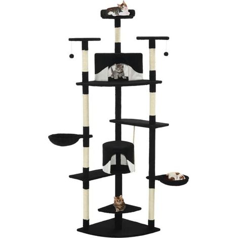 Arbre à chat avec poteaux en sisal, hauteur 203 cm, noir et blanc (1/4)
