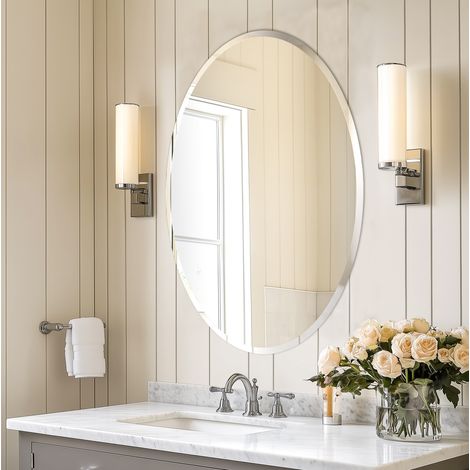 Oval Bathroom Mirror Wall Mounted Modern Stylish Design with Contemporary Bevelled Edges - 60cm W x 80cm H (1/5)