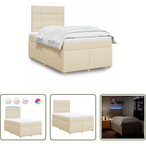 vidaXL LED-Beleuchtung - Boxspringbett mit Matratze Creme 120x200 cm Stoff (1/5)