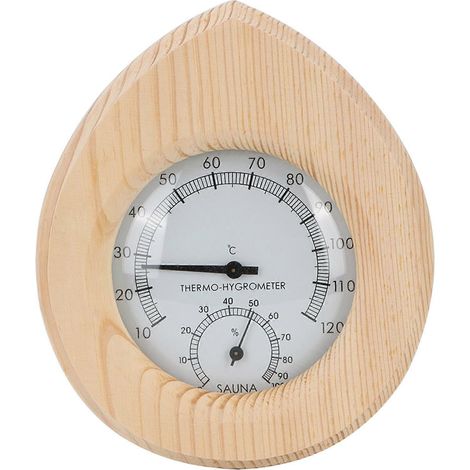Tropfenförmiges Thermometer-Hygrometer aus Holz, 2-in-1 für Sauna und Dampfbad, Zubehör zur Messung von Luftfeuchtigkeit und Temperatur, Dekoration für Dampfbäder. (1/5)