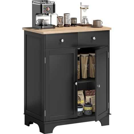 Wohnzimmer-Sideboard mit Schränken, 2 Schubladen und verstellbaren Einlegeböden, 68 x 40,3 x 85 cm, schwarz und naturfarbenes Holz (1/5)