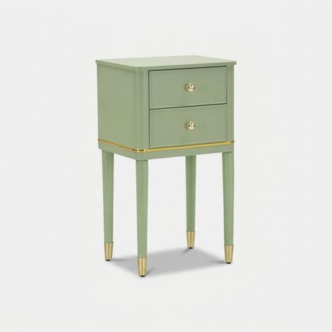 Comodino in legno con 2 cassetti per camera Camille - Verde (1/5)