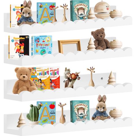 Étagère murale flottante à 4 niveaux pour enfant, 42 cm, étagère murale festonnée pour chambre à coucher, salon (1/5)