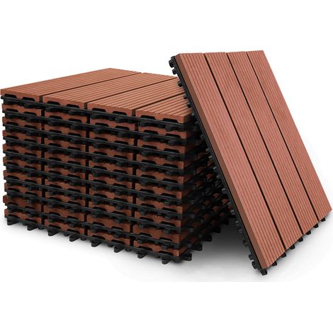 SWANEW Caillebotis dalles terrasse 44 mboîtables installation très simple petits carreaux composite plastique imitation bois Marron (1/3)