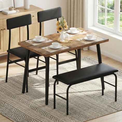 Ensemble repas 4 pièces marron rustique table banquette et 2 chaises pour 4 personnes petit espace (1/5)