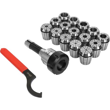 Lot de 15 pinces ER40 + mandrin R8, porte-pince de fraisage, queue R8, précision pour machine-outil, étau de serrage, jeu complet d'accessoires (1/5)