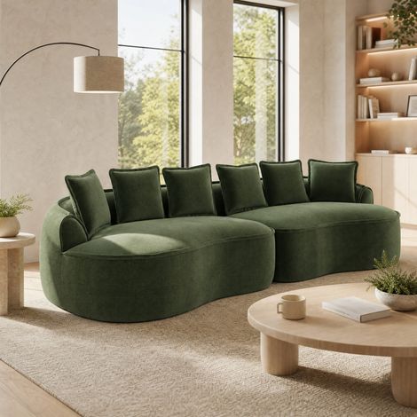 Divano modulare 4 posti 320 x 114 x 67 cm verde, senza montaggio, tessuto ciniglia MEUBLIV (1/5)