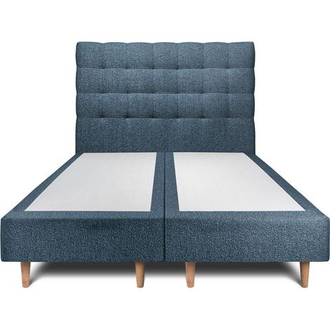Lit 160x200cm avec tête de lit capitonnée bouclette et double sommier tapissier Bleu - Hauteur totale : 35cm (1/5)