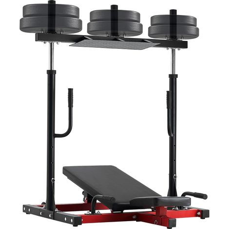 VEVOR Macchina per Pressa per Gambe Verticale, Attrezzatura Regolabile per Allenamento con Pressa per Gambe in Acciaio al Carbonio, per Palestra Domestica Capacita di 249,5 kg Nero Rosso