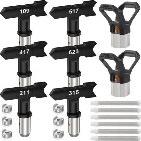 Lot de 14 outils depistolet pulvérisateur sans air, 6 embouts de pulvérisation de peinture sans air,6 filtres de pistolet à peinture sans air et 2 protections de buse pour pièces de machine-DELKEVIC