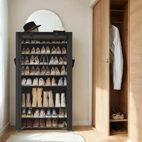 9-Tier Shoe Rack, Storage Cabinet, with Dust Cover, Holds 40-50 Pairs of Shoes (1/5)
