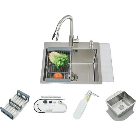 Fregadero de cocina bajo encimera, acero inoxidable, instalación sobre encimera, níquel cepillado LP2P (1/2)