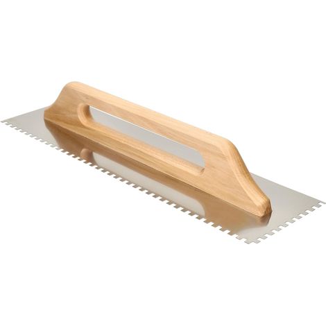 1 - Truelle dentelée - Acier inoxydable - Application mortier et plâtre - Poignée bois ergonomique - Pour maçonnerie - Naturel - 48x13 cm