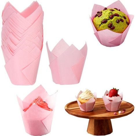 100 moules en papier pour pâtisserie moules à cupcakes plateau en papier résistant à l'huile forme tulipe (85 cm rose)