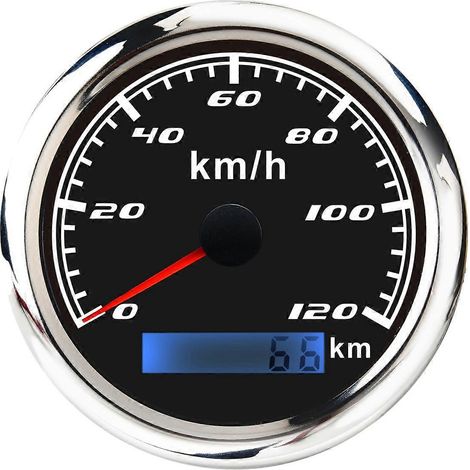 Compteur de vitesse universel 12 V/24 V, odomètre 85 mm, 120 km/h, écran LCD, tachymètre rétroéclairé, pour bateau, voiture, moto, noir (1/5)