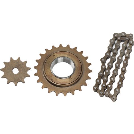Kit chaîne et pignon pour vélo électrique avec pignon 410 Gold 11T à trous en H, chaîne de 38 maillons et volant moteur 22T. (1/5)
