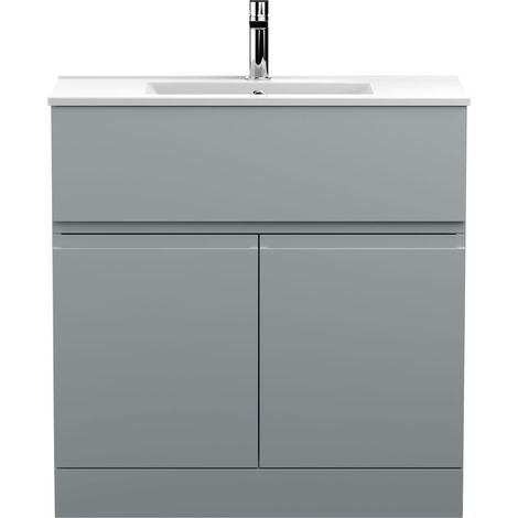 Hudson Reed Urban Floor Standing 2-Door Vanity Unit with Basin 2 Satin Grey - 800mm Wide