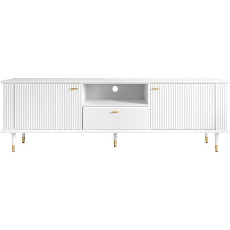 CAIziMeuble TV avec étagères ouvertes et tiroirs, blanc, 170 x 36 x 54 cm (1/5)
