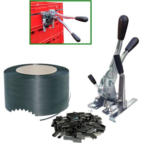 KIT REGGITURA ORTOFRUTTA ROTOLO REGGIA 15mm 750m TENDIREGGIA CON STAFFE +SIGILLI